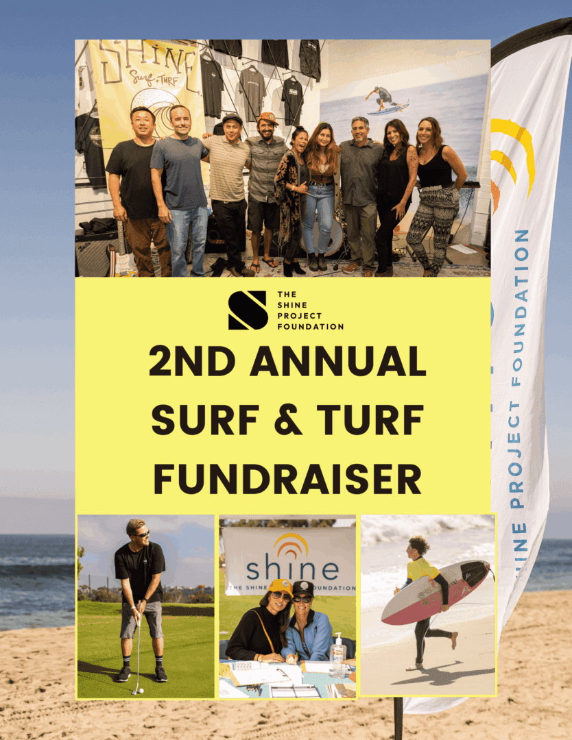Group photo and surf fundraiser poster promoting 2nd annual event.