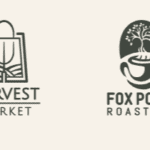 Two coffee-themed logos for Harvest Market and Fox Pond Roasters.